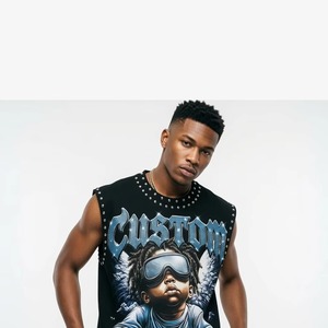 Débardeur Sportif Col Rond Personnalisé avec Motif Strass Style Urbain 100% Coton Tissu Doux Respirant Sans Manches Anti-UV Séchage Rapide - Product Image 3