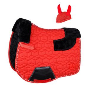 Premium Sheepskin Horse Saddle Pad Set with Matching Ear Bonnet | Hexagon Quilted <b>Equestrian</b> Saddle Cloth | Horse Riding - Product Image 2