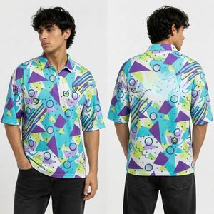 Polo de Golf con Salpicaduras de Pintura en Negro, Naranja y Azul, Diseño Atrevido, Sensación de Malla Transpirable, Corte Atlético - Product Image 4