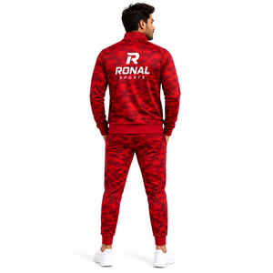 ชุดวอร์มลายพรางสีแดง RONAL SPORTS แบบซิปเต็มตัว ชุดออกกำลังกาย แห้งเร็ว ผลิตจากโพลีเอสเตอร์ เหมาะสำหรับใส่ในฤดูใบไม้ร่วง ดีไซน์ทันสมัย สามารถปรับแต่งได้ สำหรับผู้ชาย - Product Image 4