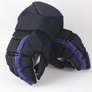 Guantes de Hockey sobre Hielo Acolchados Negros y Morados Harry Johnson, Transpirables, Antideslizantes, Ligeros, con Correa de Muñeca Ajustable con Gancho y Bucle - Product Image 3