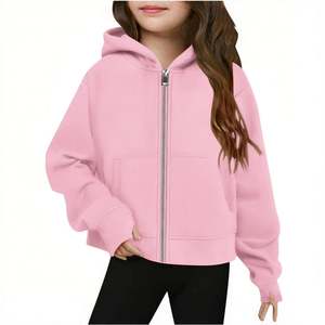 Sudadera con capucha y cremallera para niña, personalizada con logo OEM, informal, de manga larga, corta, de forro polar, con bolsillos y orificios para los pulgares - Product Image 4