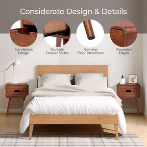 Comodino in Legno Massello con Cassetto e Gambe, Tavolino Laterale per Camera da Letto e Soggiorno, Elegante Tavolino d'Appoggio per Uso Domestico - Product Image 3
