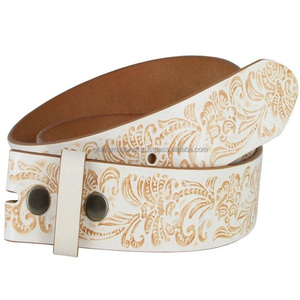 Cinturón de herramientas de cuero occidental Original blanco de nuevo estilo con cinturón de cuero con hebilla de latón grabado floral de diseñador - Product Image 3