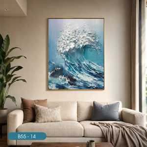 Peinture murale en soie artisanale de luxe fabriquée au Vietnam, motif vagues ondulantes, décoration intérieure blanche, modèle OEM ODM Vietnam B55-14 - Product Image 4