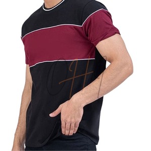 Camiseta de Cuello Redondo con Bloques de Color Tie-Dye para Hombre, Ajuste Holgado y Transpirable, 100% Algodón, Negro y Borgoña con Detalle de Ribete Blanco - Product Image 4