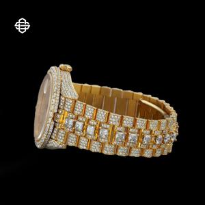 Montre à quartz pour homme de luxe, style business, cadran carré bicolore avec lunette sertie de diamants, en acier inoxydable, bracelet 41 mm, verre minéral - Product Image 2