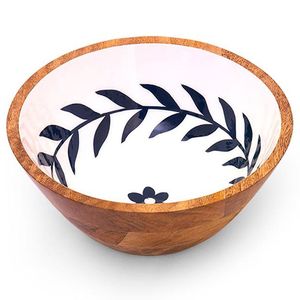 Bol à salade haut de gamme en bois naturel fait main avec impression émaillée décorative, bol de service rond, taille et forme personnalisables - Product Image 1