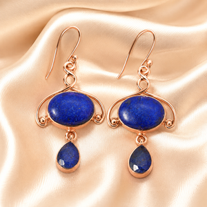 Natural Double Blue Lapis Lazuli 925 Sterling Silver <b>Dangle</b> <b>Earrings</b> Rose <b>Gold</b> Yellow <b>Gold</b> Plated Handmade Boho Gemstone Jewelry - Product Image 4
