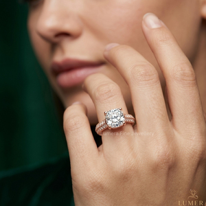 Luxury <b>Cushion</b> Cut Lab Grown Diamond Engagement <b>Ring</b> Double Row Pave Band Rose Gold Bridal <b>Ring</b> IGI Certified - Product Image 6