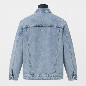 Custom Men <b>Light</b> Blue Washed Denim <b>Jacket</b> Vintage Trucker Jean <b>Jacket</b> Casual Streetwear OEM ODM Manufacturer - Product Image 2