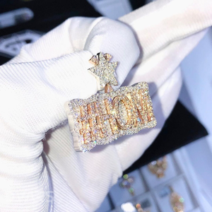 Collar con Colgante de Lujo Personalizado con Nombre, Chapado en Oro de 18K y Plata de Ley, con Moissanita VVS Totalmente Cubierta de Piedras, Estilo Hip Hop, para Hombres y Mujeres - Product Image 5