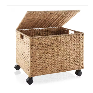 Meuble de rangement roulant en jacinthe d'eau tressée à la main, organiseur de fichiers naturel avec couvercle et roulettes, rangement pour bureau à domicile du Vietnam - Product Image 5