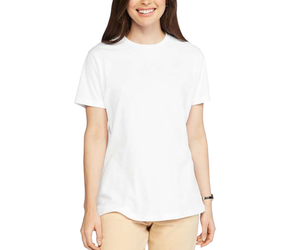T-shirt blanc à col rond et manches courtes pour femme, 100 % coton jersey, coupe classique, couleur unie, respirant, toutes saisons, en vente - Product Image 1