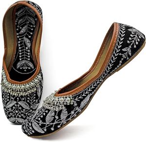 Women Ethnic Handmade Embroidered Design Women Khussa Flat Footwear Jutti Black Color Khussa Wholesale Stone Work Pakistan Made - Product Image 2