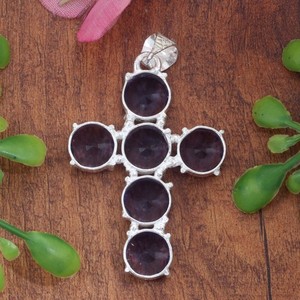 Pendentif croix en argent sterling 925 avec améthyste naturelle, fait main, pierres facettées, bijou religieux pour femme, vente en gros - Product Image 6