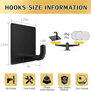 Self Adhesive Wall Hooks Heavy Duty <b>Waterproof</b> Stainless Steel Utility Hooks Kitchen Bathroom Bedroom Home Organization <b>Set</b> of 4 - Product Image 6