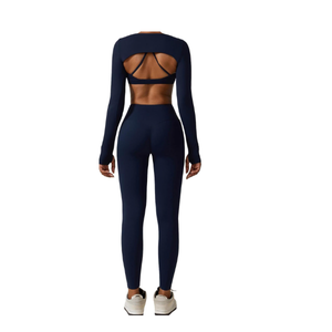 Ensemble de sport 2 pièces pour femme, taille haute, extensible dans les quatre sens, avec logo personnalisé, leggings en spandex de qualité supérieure, pour le yoga et la gym, vente en gros - Product Image 3