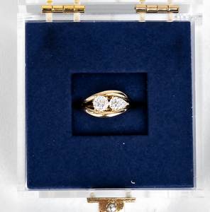 Anillo de dos bandas con diamantes cultivados en laboratorio, corte redondo y en forma de pera, para mujer, con oro sólido de 14K, para regalo de promesa nupcial para amantes. - Product Image 5