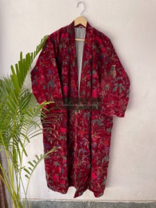 Wholesale Lot Indian Cotton Velvet Printed <b>Kimono</b> With Belt Winter Unisex <b>Robes</b> Handmade <b>Long</b> <b>Kimono</b> Sleepwear - Product Image 2