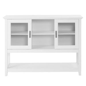 Credenza Classica Bianca 130*38*89.2cm con Doppie Ante Scorrevoli Trasparenti e Doppio Scomparto Interno, Ripiano Inferiore per Stoccaggio - Product Image 4