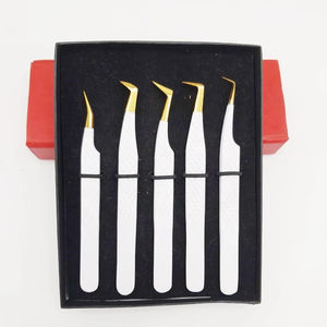MAHFOOZ INSTRUMENTS Pinzas Profesionales de Acero Inoxidable con Punta de Fibra para Extensión de Pestañas, Pinzas Hechas a Mano en Blanco Mate y Dorado - Product Image 5