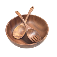 Bol en bois d'acacia et cuillères à salade, écologiques, lavables, finition polie, style américain, taille et logo personnalisables