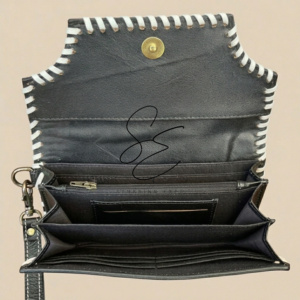 Western Deck Of Cards Tooled Leather Cowhide Women Wallet Card Holder Clutch Purse Aces Handcrafted Hair-On Hide Zipper <b>Wristlet</b> - Product Image 6