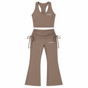 Conjunto de Yoga Moderno para Mujer: Top Corto Racerback y Pantalón Acampanado con Cordón Fruncido, Traje de Dos Piezas de Secado Rápido para Gimnasio y Entrenamiento - Product Image 3