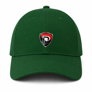 Casquette de baseball verte à 6 panneaux, logo lettre gaufré imprimé par transfert thermique sur le panneau avant, casquette décontractée ajustée unisexe adulte en coton - Product Image 1