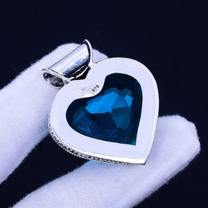 Collar de Plata de Ley 925 Hecho a Mano con Colgante de Corazón de Piedra Preciosa Azul Cielo, Collar Grande con Gema de Agua, Joyería al por Mayor - Product Image 2