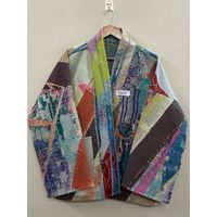 Veste kimono en patchwork 100% coton faite à la main, col châle, manches longues, écologique, pour femme