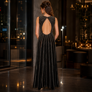 Vestido de Noche de Lentejuelas Negro de Lujo para Mujer, Estilo Sirena, Cuello en V Profundo, Sin Mangas, Largo hasta el Suelo, para Fiesta Formal, Baile de Graduación, Cóctel, Boda - Product Image 3