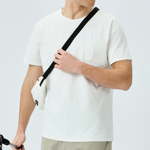 Athletic Quick Dry Breathable 100% Cotton O-Neck Left Chest Zipper Pocket Plain <b>Tshirt</b> for Customized Printing Wholesale Men - Product Image 4