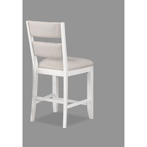 Set di 2 sedie da pranzo bianche in stile rustico con schienale a scala, altezza bancone, seduta e schienale imbottiti color crema, in legno - Product Image 3