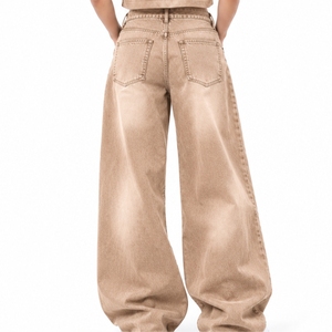 Jean baggy pour femme, coupe large, déchiré, brodé, taille haute, en denim délavé, coupe ample, longueur complète, décontracté - Product Image 2