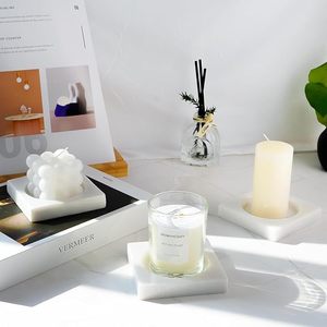 Portavelas Cuadrado de Mármol Blanco de Lujo, Decorativo, para Velas de Té, Moderno, para Decoración del Hogar - Product Image 2