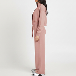 High Quality <b>Winter</b> Solid Casual Two Piece Regular Fit Breathable Streetwear Women's Gym Jogging 100% Cotton Sweatsuit Zip - Product Image 2