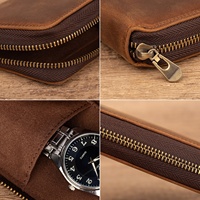 Etui de montre de voyage personnalisé Crazy Horse en cuir pour hommes 2 montres de voyage marron fermeture éclair LWP-0058 portable