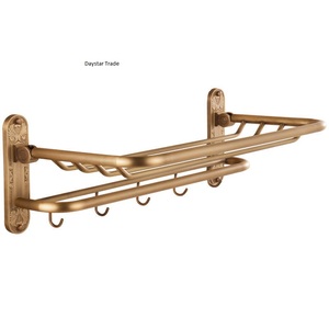 Wall Mounted Antique Brass Double Layer Eco-Friendly Bathroom Organizer Multi Functional <b>Towel</b> Shelf Hanging Hooks Modern Home - Product Image 1