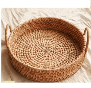 Bandeja de Servicio de Madera de Ratán de Diseño Clásico, Atractiva Bandeja de Servicio para Restaurantes, Cafeterías y Hoteles, para Servir Comida, Frutas y Café - Product Image 1