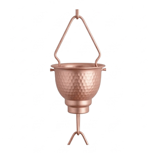 Chaîne de pluie - Couleur cuivre, revêtement en poudre, suspendue, 8,5 pieds, faite à la main, installation facile pour la décoration de jardin, résistante à la rouille, adaptateur de gouttière, crochet en V - Product Image 3