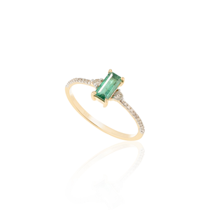 14K Solid Gold Baguette Emerald and <b>Diamond</b> <b>Ring</b> for Women - Product Image 2