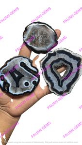จี้หินอาเกตสีดำธรรมชาติคุณภาพสูง FAIJAN GEMS รูปทรงไม่สม่ำเสมอ ขัดเงาสีขาว สำหรับงานฝีมือและเครื่องประดับ - Product Image 3
