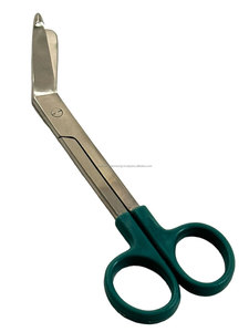 Ciseaux à pansements manuels en acier inoxydable à manche vert, courbés et longs, pour la chirurgie générale et l'utilisation médicale - Product Image 1