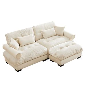 Divano Moderno Oversize a 2 Posti in Velluto con Poggiapiedi, Braccioli Imbottiti e Cuscino Lombare - Cuscini Decorativi Inclusi per Soggiorno - Product Image 4