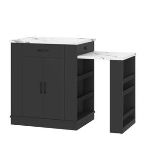 Isola Cucina Moderna Estensibile con Mobile a Doppia Anta e Ripiani Aperti per Tavolo da Pranzo e Bar Colazione - Product Image 6