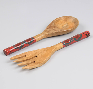 Ensemble cuillère et fourchette tendance en bois de qualité supérieure, motif imprimé rouge naturel et attrayant - Product Image 1