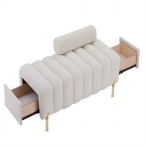 Nuovo Design Pouf Contenitore con Scomparto di Stoccaggio in Velluto Teddy con Struttura in Legno Massello e Piedini in Metallo per Soggiorno - Product Image 6