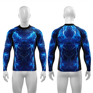 Maillot de bain à manches longues pour homme - Motif tribal imprimé numériquement, respirant, écologique, polyester/nylon, séchage rapide - Product Image 3